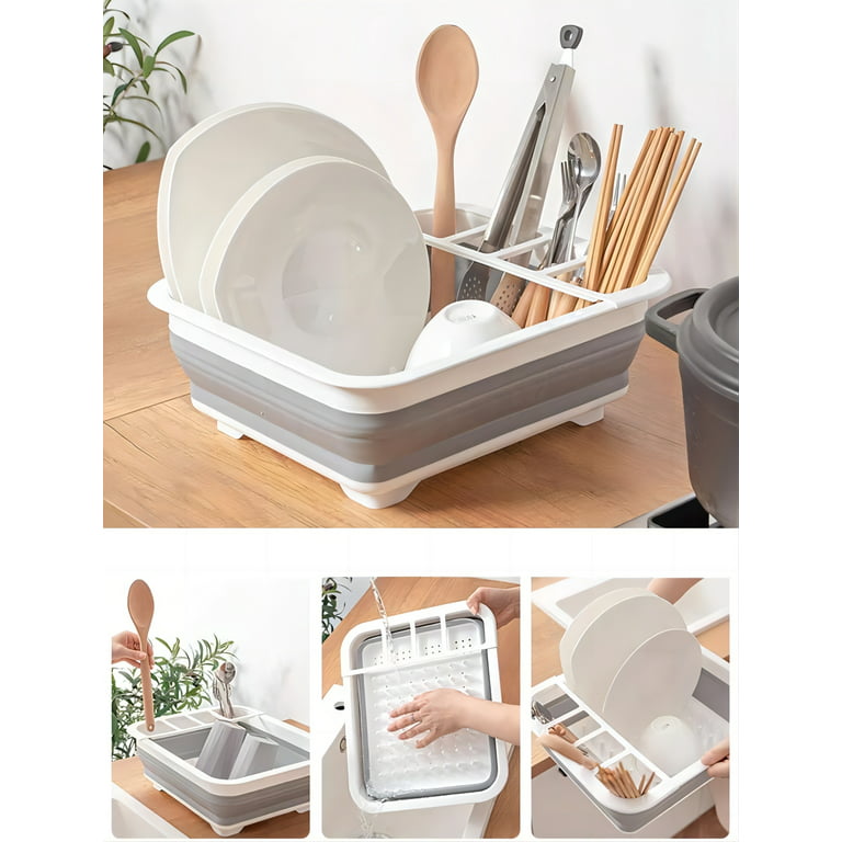 Collapsible Dish Drying Rack For Kitchen Counter, Portable Dish Drainer, Drying  Dish Rack,14.5 x 12.4 x 2-5 inches, Gray 