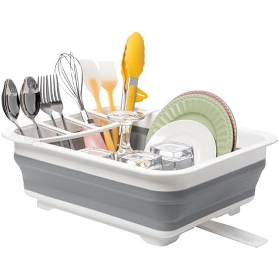 Collapsible Dish Drying Rack, Pop Up Dinnerware Drainer, Portable Plate Organizer for Kitchen RV Campers Travel Trailer, Space Saving Kitchen Storage Tray