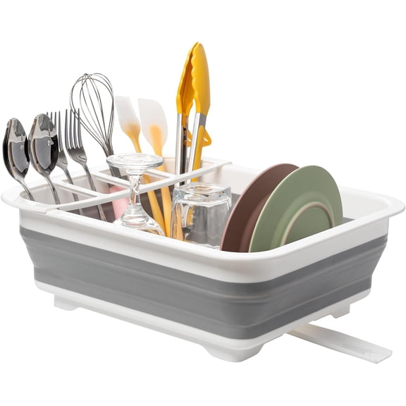 Collapsible Dish Drying Rack, Pop Up Dinnerware Drainer, Portable Plate Organizer for Kitchen RV Campers Travel Trailer, Space Saving Kitchen Storage Tray