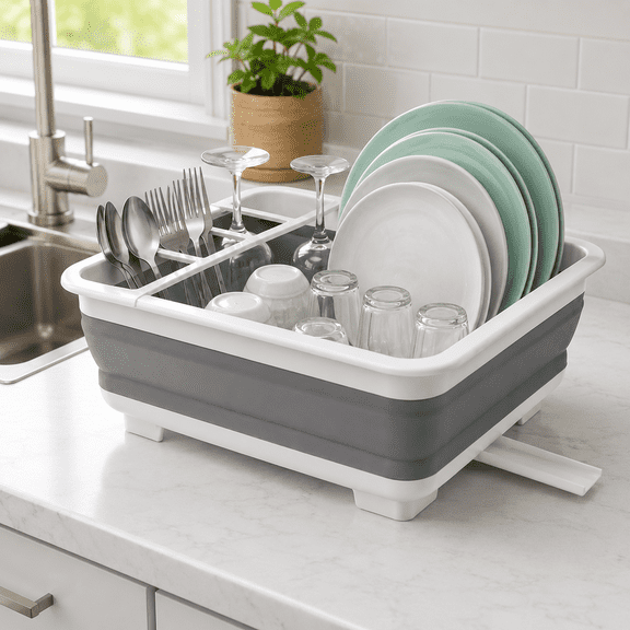 Collapsible Dish Drying Rack – Portable Drainer Organizer for Kitchen, RV, Camper, Travel Trailer, Space Saving Tray