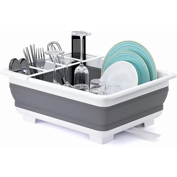 Collapsible Dish Drying Rack Portable Dinnerware Drainer Organizer for Kitchen RV Campers Travel Trailer Space Saving Kitchen Storage Tray