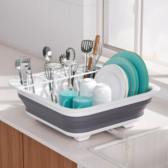Best Value Collapsible Portable Dish Drying Rack, Space Saving Dinnerware Drainer Organizer for Kitchen, RV Campers and Travel Trailers