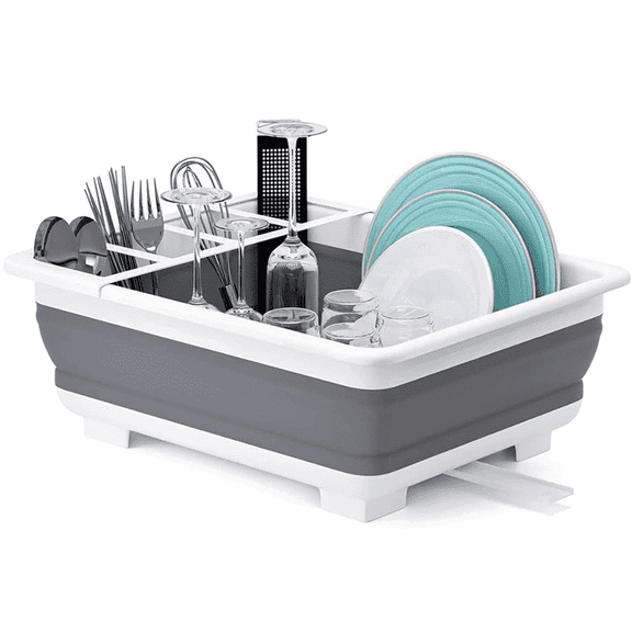 Collapsible Dish Drying Rack – Portable Drainer Organizer for Kitchen, RV, Camper, Travel Trailer, Space Saving Tray