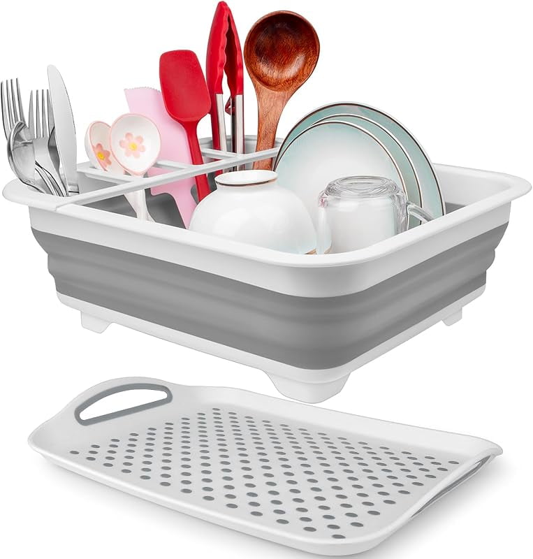 MY Collapsible Dish Drying Rack Portable Dish Drainers for Kitchen Counter with Drainboard, Kitchen Sink Organizer Basket RV Accessories Camper Storage and Organization Dish Rack Over Sink Drying