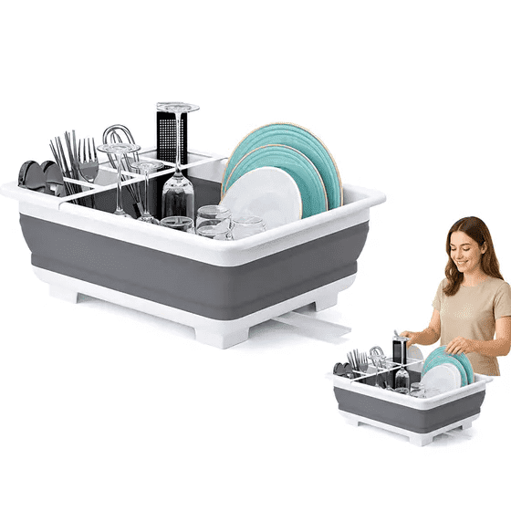 Collapsible Dish Drying Rack, Portable Dish Rack with Drain Tray, Space Saving Dish Racks for Kitchen Counter, RV Storage and Organization, Camper Accessories RV Accessories for Travel Trailer Kitche