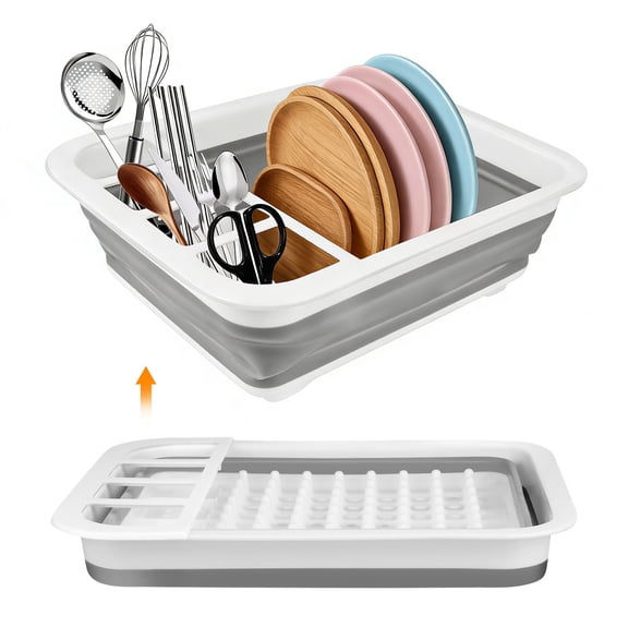 Collapsible Dish Drying Rack, TSV Portable Dinnerware Organizer for Kitchen RV Campers Storage, Space Saving Kitchen Storage Tray