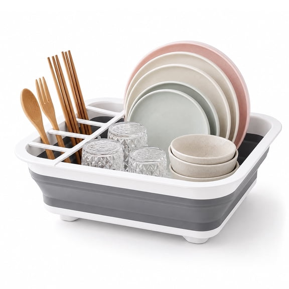 Collapsible Dish Drying Rack with Removable Compartments, Foldable Dish Drainer for Kitchen Counter, Sink, RV and Camping