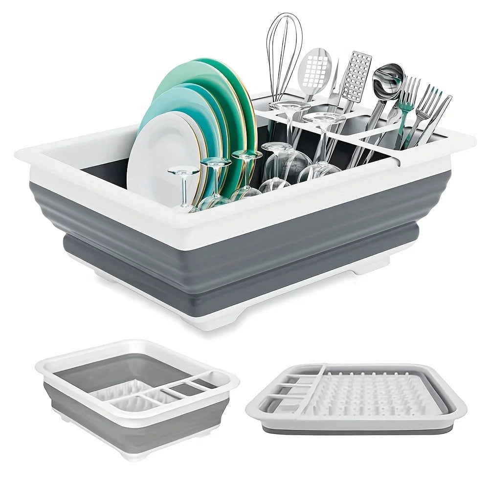 Collapsible Dish Drying Rack with Utensil Holder, RV, Camping - 1pc ...
