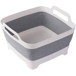 Collapsible Dish Basin with Drain Plug Portable Wash Basin Foldable Sink Tub  Space Saving Kitchen Storage Tray for Camping, RV, Vegetable Washing 9L  Capacity 
