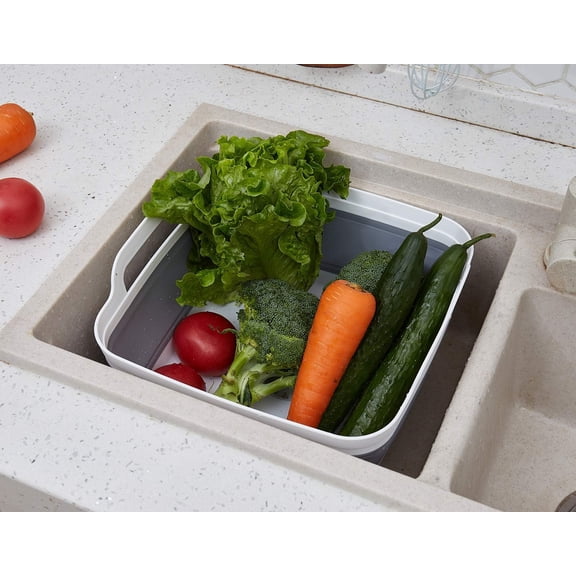 Collapsible Dish Pans for Washing Dishes 9L Portable Wash Dish Basin Foldable Laundry Tub with Drain Plug for Kitchen Sink Camping RV Accessories