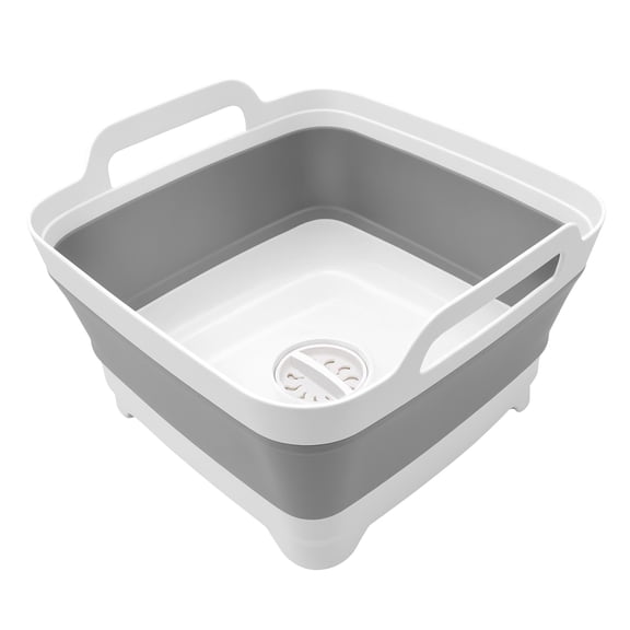 GARITIN Collapsible Dish Washing Tub with Drain Plug, Foldable Wash Basin with Handles, Portable Collapsible Sink for Washing Dishes, Camping, RV, Kitchen, Travel