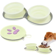 Collapsible Dog Bowls, 2-in-1 Pet Portable Travel Double Bowl Water Food Feeder Traveling Camping & Walking 25oz Yellow