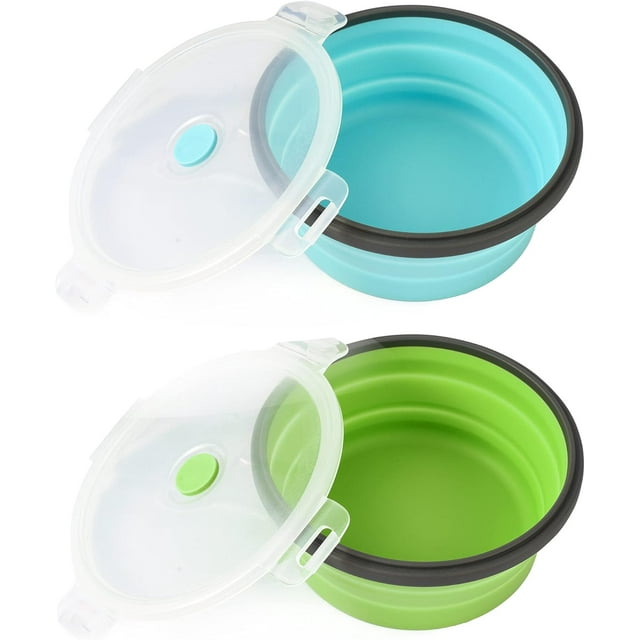 Collapsible Dog Bowls with Lids, 2 Pack Portable Travel Dog Bowls for Small Medium Large Dogs, Silicone Foldable Outdoor Dog Cat Food Water Bowls for Camping Hiking Road Trip, Pink 17 oz