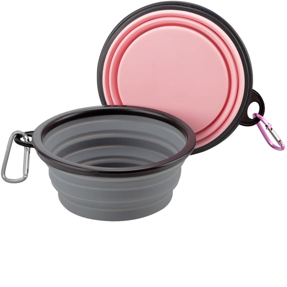 Collapsible Dog Bowls for Trael, 2 Pack Portable Pet Bowls for Dogs Cats, Foldable Silicone Water Dish for Camping Hiking Walking, Pink