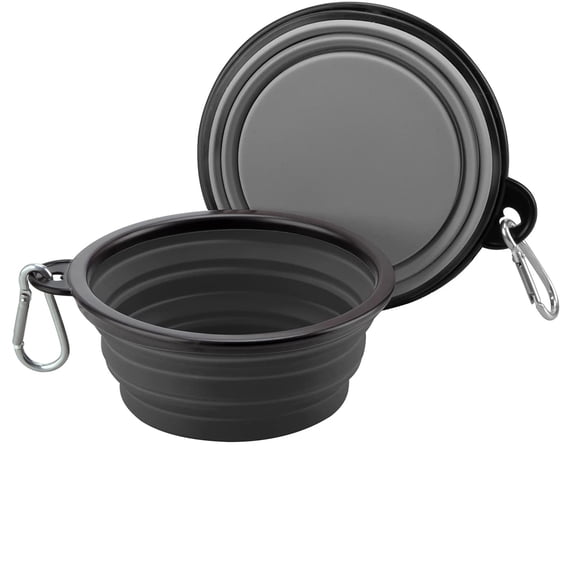 Collapsible Dog Bowls for Trael, 2 Pack Portable Pet Bowls for Dogs Cats, Foldable Silicone Water Dish for Camping Hiking Walking, Small, Black