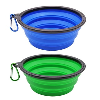 Collapsible Dog Bowl, 2 Pack Collapsible Dog Water Bowls for Cats Dogs, Portable Pet Feeding Watering Dish for Walking (Small, Blue+Green)