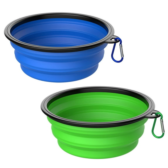 Collapsible Dog Bowls for travel, Tekcoo 2 Pack Portable Dog Water Bowls for Dog Cats Pet Foldable Feeding Watering Dishes with Carabinerfor Traveling Hiking Walking Camping, Large, Blue + Green