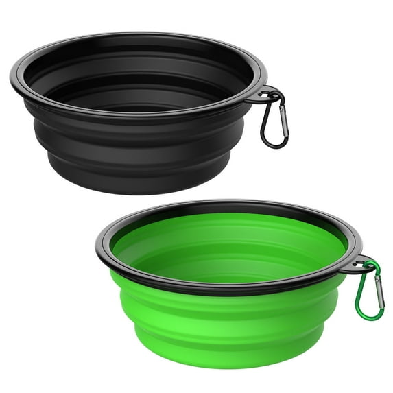 Collapsible Dog Bowls for travel, Tekcoo 2 Pack Portable Dog Water Bowls for Dog Cats Pet Foldable Feeding Watering Dishes with Carabinerfor Traveling Hiking Walking Camping, Large, Black + Green