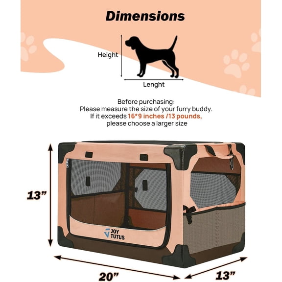 Collapsible Dog Crate, 20 Inch Portable Pet Crate for Car, Travel Foldable pet Crate for Puppy/Small Dog 18 lbs, Soft  Carrier Fit for Indoor & Outdoor/Car Back Seat/Trunk (Orange)