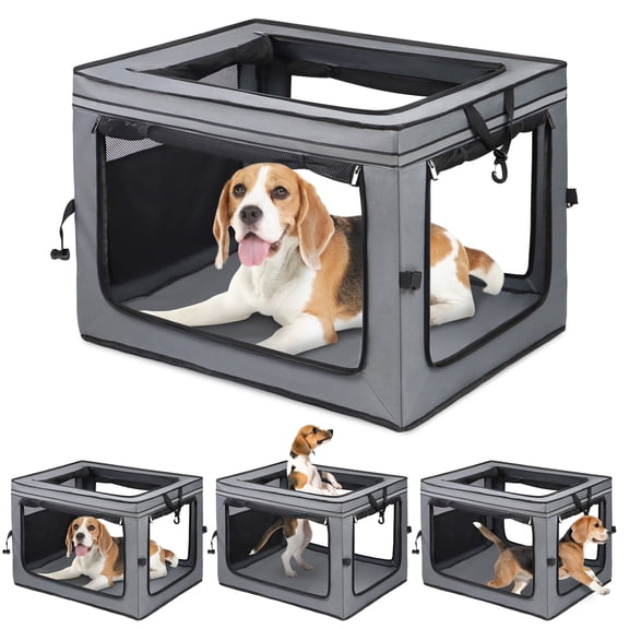 Collapsible Dog Crate 30 inch Portable Travel Dog Crate for Dogs 4 Door Foldable Pet Kennel with Durable Mesh Windows