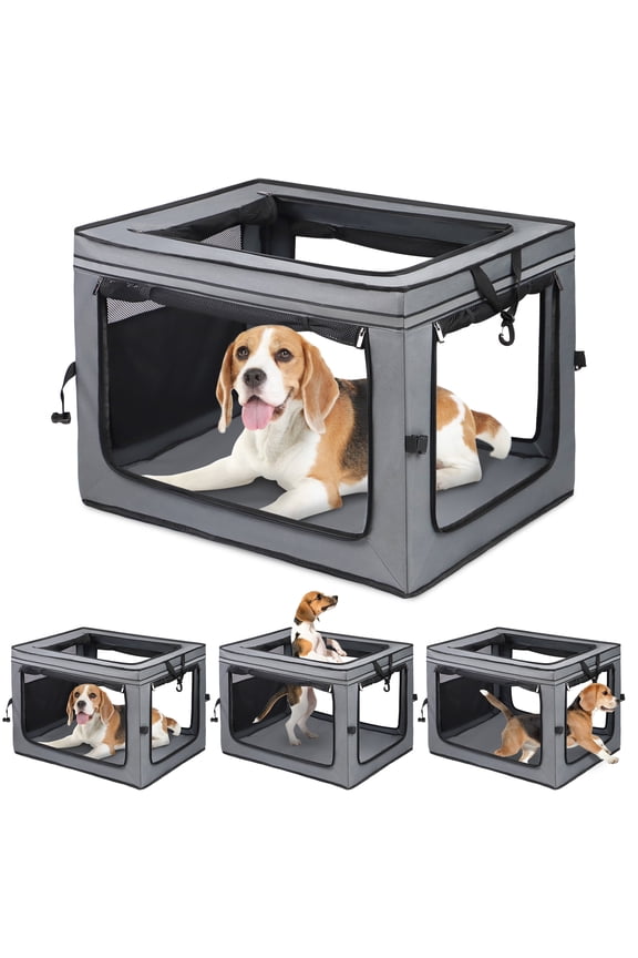 Collapsible Dog Crate 30 inch Portable Travel Dog Crate for Dogs 4 Door Foldable Pet Kennel with Durable Mesh Windows