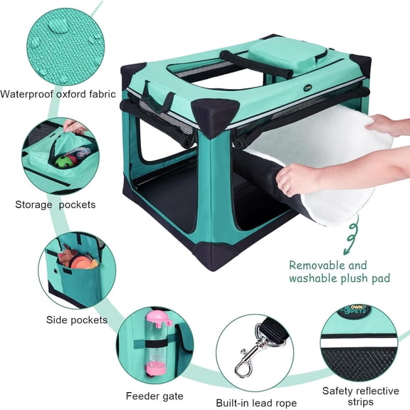 Collapsible Dog Crate, 30 inch Portable Travel Dog Crate for Medium Dogs, 4-Door Foldable Pet Kennel with Mesh Windows & Soft Mat