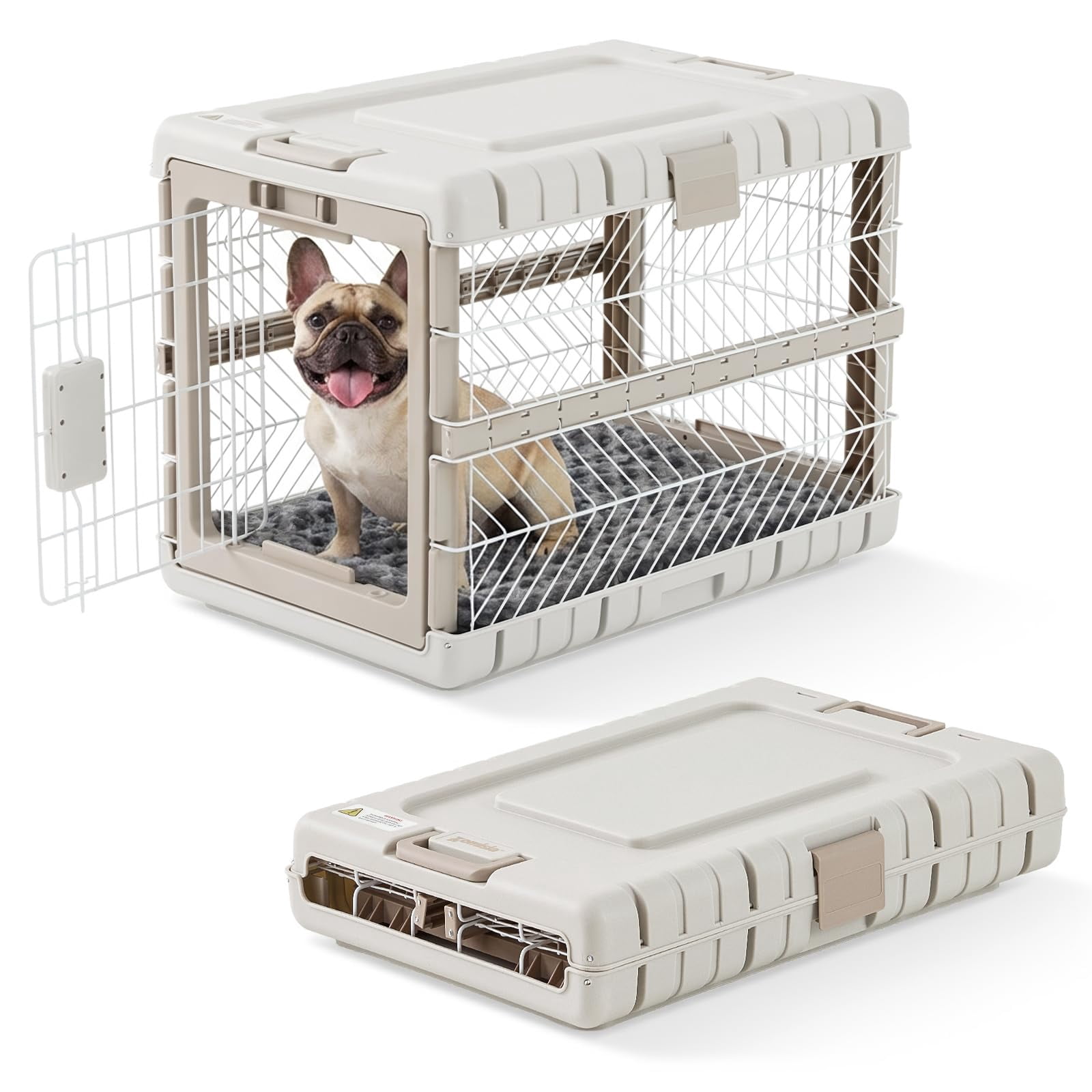 Collapsible Dog Crate With Bed Mat  28'' Foldable Kennel For Medium Dogs Tool-free Portable Cage 2 Rolling Wheels & Handles Pet Carrier Indoor Outdoor