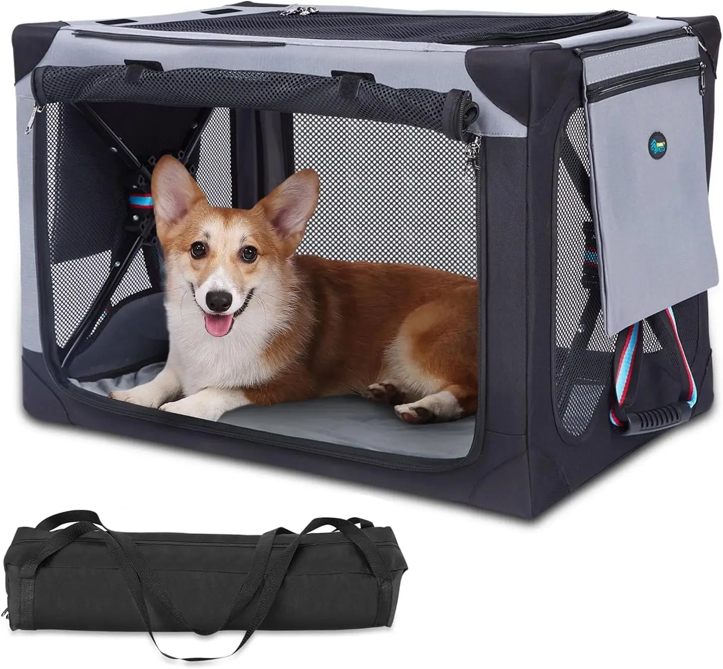 Collapsible Dog Crate Large 38 Inch Portable Travel Dog Soft Crate With Detachable Storage Bag