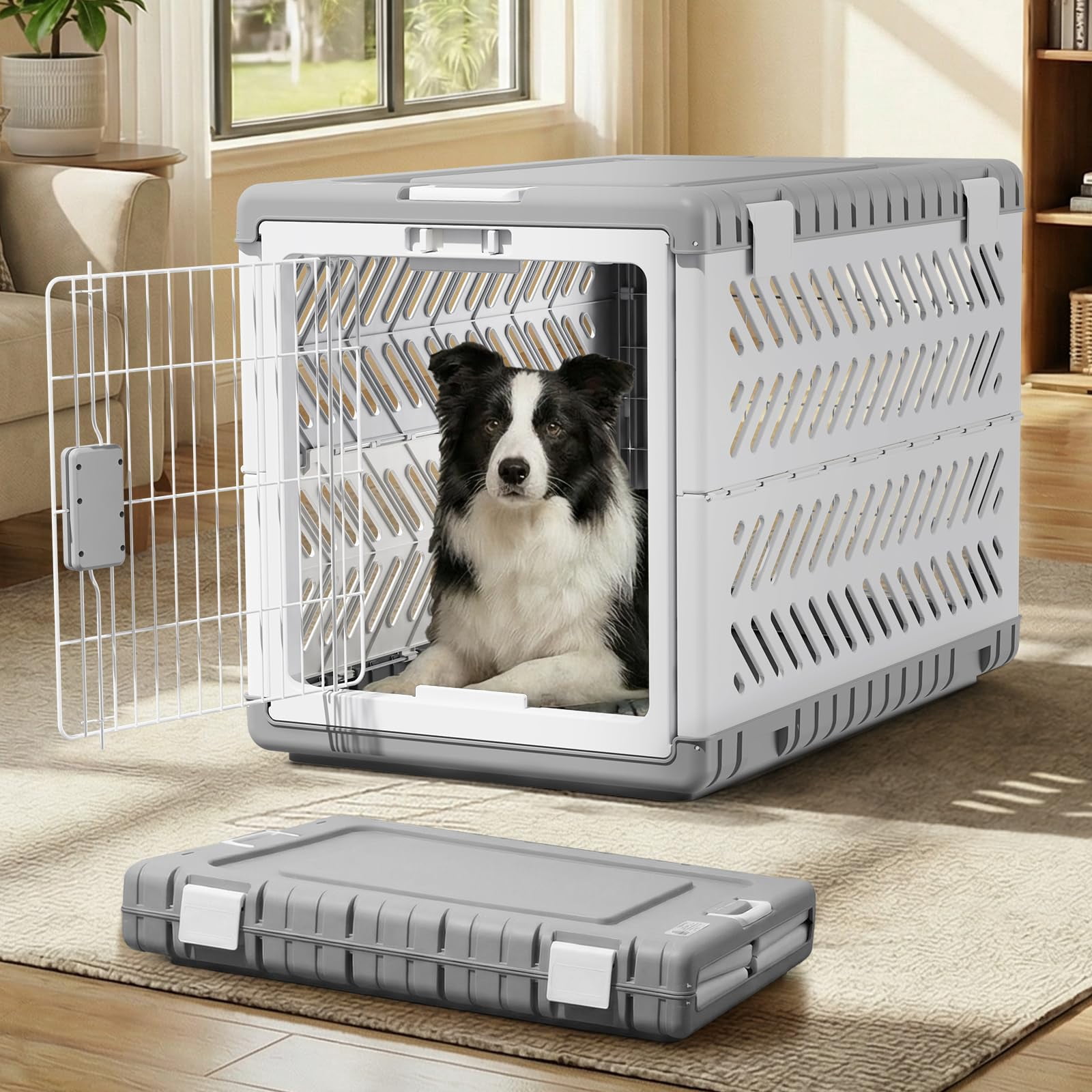 Collapsible Dog Crate For Large/medium Dogs - 36" L Foldable Cage No-tool Assembly  Travel With 2 Wheels Easy To Carry Space-saving Indoor Outdoor Use 36.4"(l) X22.84(w) 25.8"(h)
