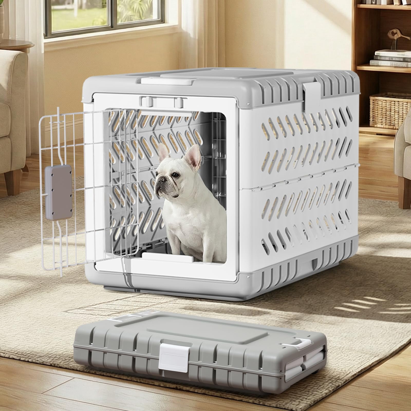 Collapsible Dog Crate For Medium/small Dogs - 28" L Foldable Cage No-tool Assembly  Travel With 2 Wheels Easy To Carry Space-saving Indoor Outdoor Use 27.96"(l) X18.3(w) X20.87(h)