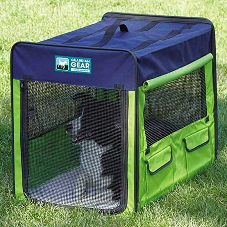 Collapsible Dog Crate Portable Pet Travel Colorful Mesh Panel Window Choose Size (Medium 31”L x 21”W x 26”H (Lime Green/Blue))