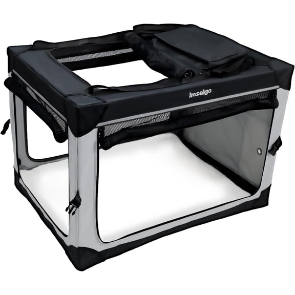 Collapsible Dog Crate, Portable Soft Dog Crate with Fleece Bed for Medium Dog, Folding Travel Carrier Kennel with 3-Door Mesh Windows for Indoor &Outdoor