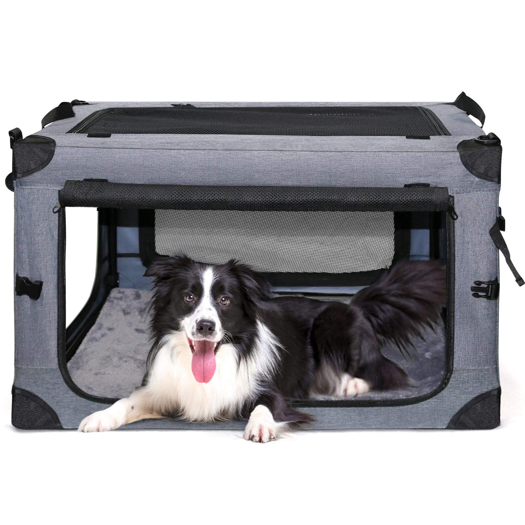 Collapsible Dog Crates For Large Dogs Portable Soft Sided Travel Carrier Indoor & Outdoor  4-door Foldable Pet Kennel With Durable Mesh Windows (gray 30.0" L X 20" W 20.0" H)