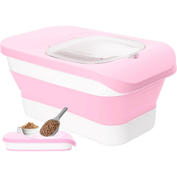 Collapsible Dog Food Storage Container with Airtight Lid, 10-13 Lbs Dry Food Bin with Pet Food Scoop and Silicone Bowl, Space-Saving BPA-Free Pet Food Storage for Dog, Cat and Other Pets