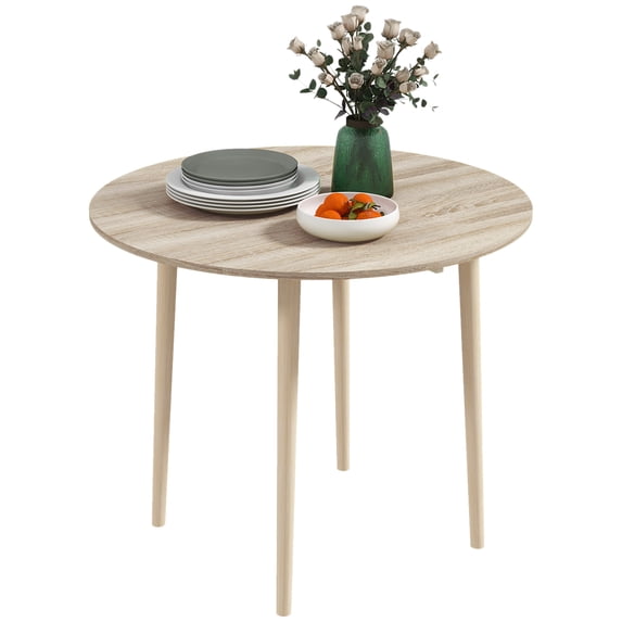 Collapsible Drop Leaf Table for Small Spaces, 35 Small Kitchen Table with Solid Wood Legs for Dining Room, Oak Color MDF Folding Dining Table