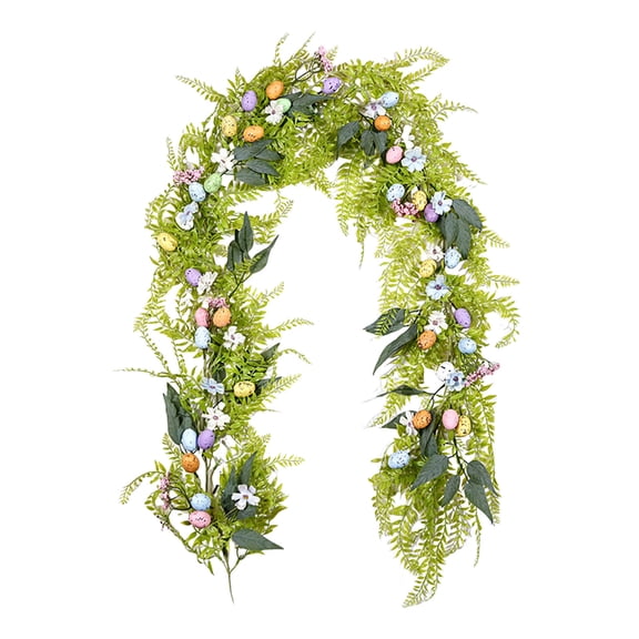 Collapsible Easter Wreaths for Front Door, Spring Wreaths with Easter Eggs Wildflowers Handcrafted Wreath with Pastel Eggs, Flowers & Silk Lambs Ear Leaves