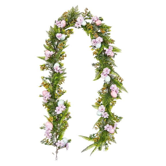 Collapsible Easter Wreaths for Front Door, Spring Wreaths with Easter Eggs Wildflowers Handcrafted Wreath with Pastel Eggs, Flowers & Silk Lambs Ear Leaves