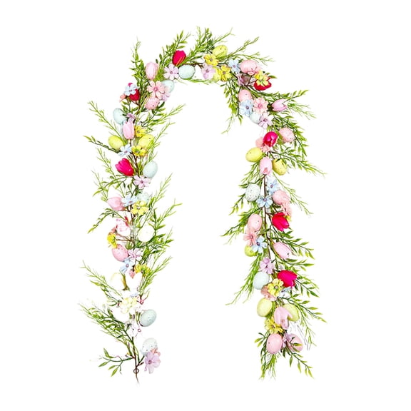 Collapsible Easter Wreaths for Front Door, Spring Wreaths with Easter Eggs Wildflowers Handcrafted Wreath with Pastel Eggs, Flowers & Silk Lambs Ear Leaves
