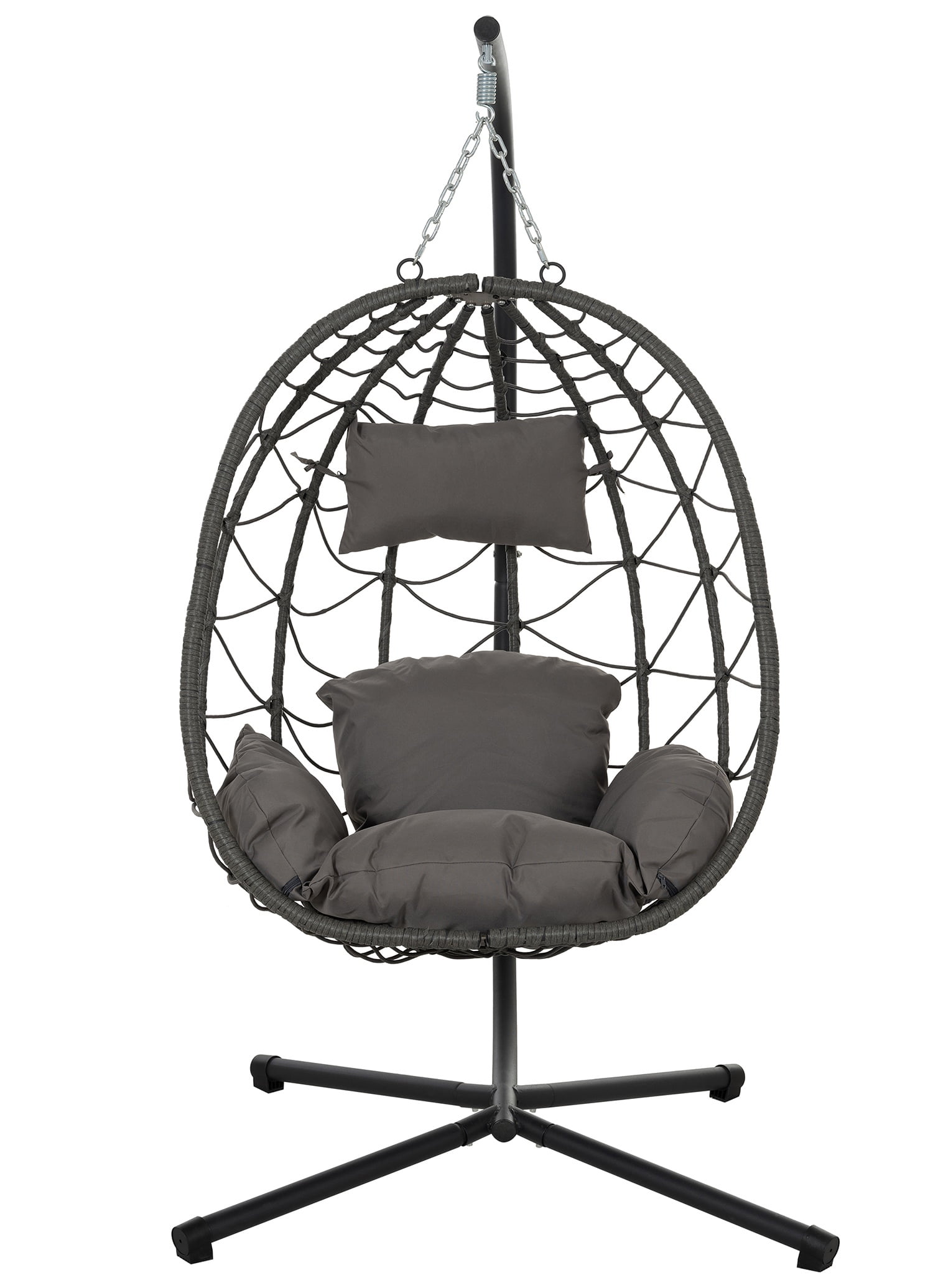 Gray Steel Outdoor Hanging Egg Chair with Cushions