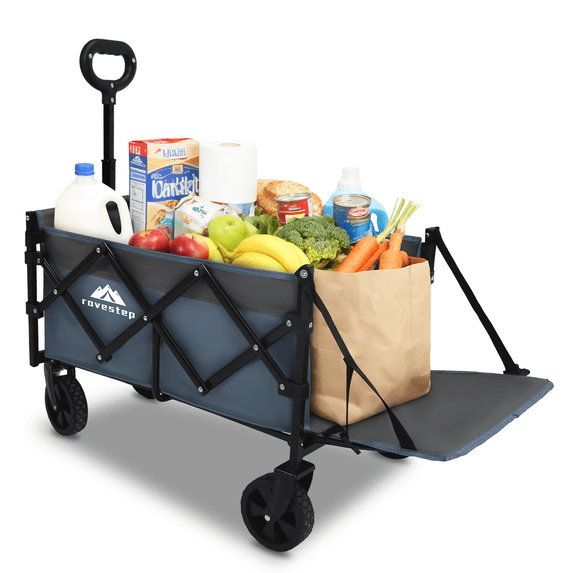 Collapsible Extended Tailgate Wagon with Wheels, 350LBS Capacity Utility Cart for Garden,Outdoor, Grocery(Blue)