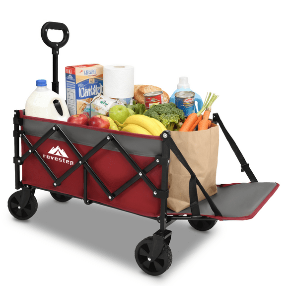Collapsible Extended Tailgate Wagon with Wheels, 350LBS Capacity Utility Cart for Garden,Outdoor, Grocery(RosePink)