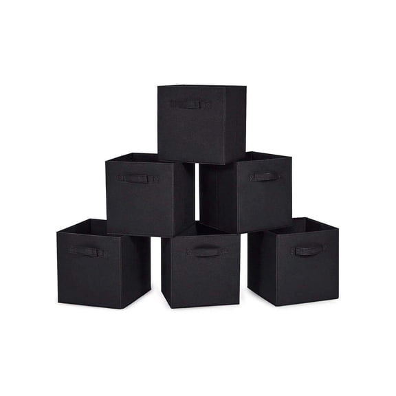 Collapsible Fabric Cube Storage Box With Handles, 11-Inch Cubical Organizer For Closet, Service Room, Storage Room (Beige/Black/Grey, 3/6-Pack)