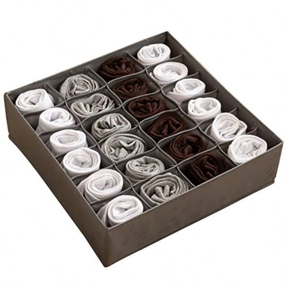 Collapsible Fabric Drawer Organizer DividerCloset Storage Box Bins Containers for Panties Underwear Ties Bras Socks Lingerie Gray-24 cells