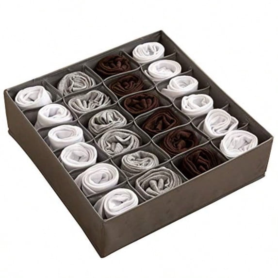 Collapsible Fabric Drawer Organizer DividerCloset Storage Box Bins Containers for Panties Underwear Ties Bras Socks Lingerie Gray-24 cells