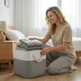 thumbnail image 1 of Collapsible Fabric Storage BIN, 12-inch Square Cotton Linen Organizer Basket with Weaving Rope Handles for Closet, Nursery, and Home Organization,Gray, 1 of 8
