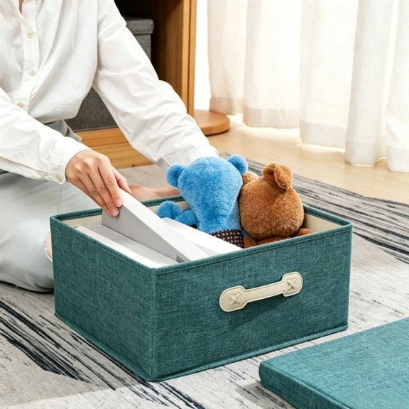 Collapsible Fabric Storage Bin with Lid, 30L Linen Storage Box with Handle, Foldable Organizer Container for Clothes and Books, Gray Storage Basket for Bedroom Closet Office