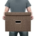 thumbnail image 1 of Collapsible Fabric Storage Bin With Handle Lid Foldable Box Linen Large Container Organizer For Home Clothes Storage, Coffee, 1 of 9