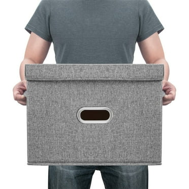 Collapsible Fabric Storage Bin With Handle Lid Foldable Box Linen Large Container Organizer For Home Clothes Storage, Coffee