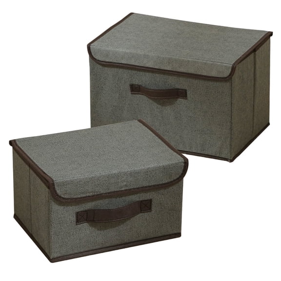 2Pack Foldable Storage Bins with Lid, Stackable Storage Boxes, Sturdy and Durable, Space-saving, Closet Organizer Containers - Grey