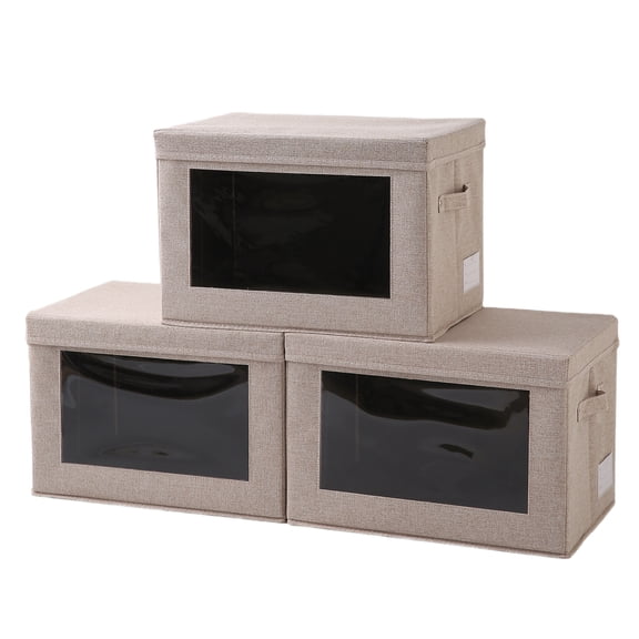 Collapsible Fabric Storage Bins with Lids and Clear Window 3/4 Pack, Closet Organizer Boxes 15x10x10 Inch with Sturdy Handles for Clothes Blankets Linens